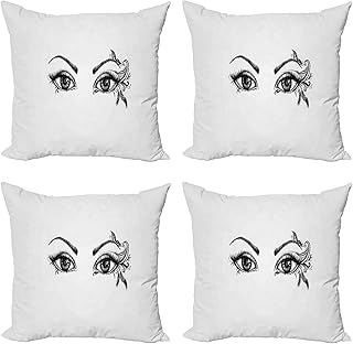 Ambesonne Eyelash Throw Pillow Cushion Case Pack of 4, Monochrome Drawin...