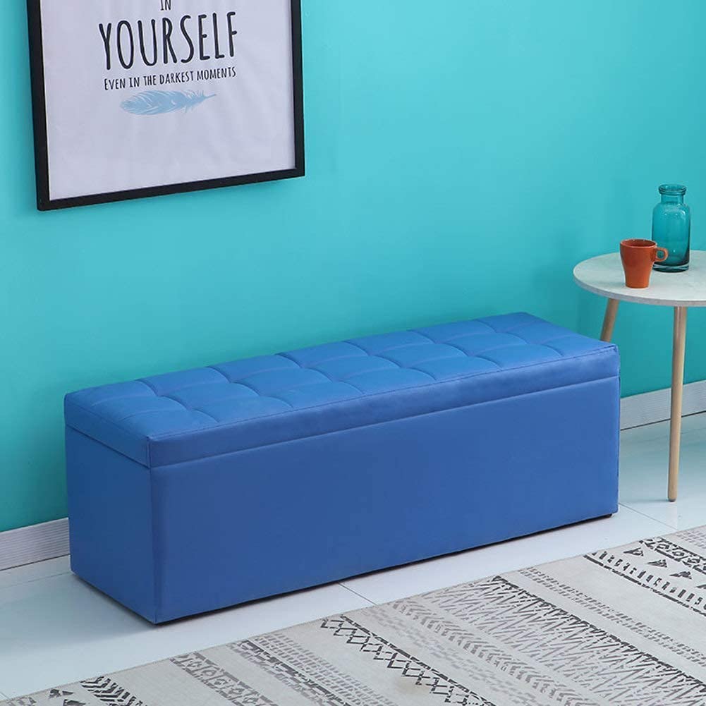 Pouf en cuir avec rangement bleu pour un salon moderne