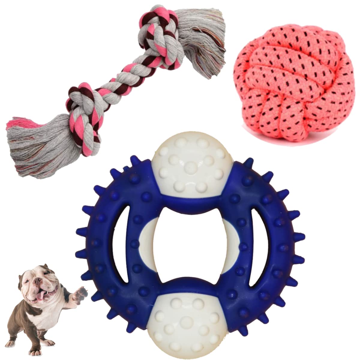 YOUHAVEDEAL Chew Toys for Dogs Adult + 2 Knots Rope + Cotton Ball + TPR Hard Chew Spike Ring (3.5 Inch) for Aggressive Chewers Medium & Large Breed - Multicolor (B09KQTKTGJ) Amazon Price History, Amazon Price Tracker