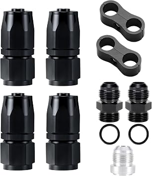 10AN Fitting Straight 4PCS With 5 Extra Accessories Adapter & Hose Clamp, AN10 Swivel Hose End Fitting Straight For CPE Fuel Line, Value Pack For Complete Build