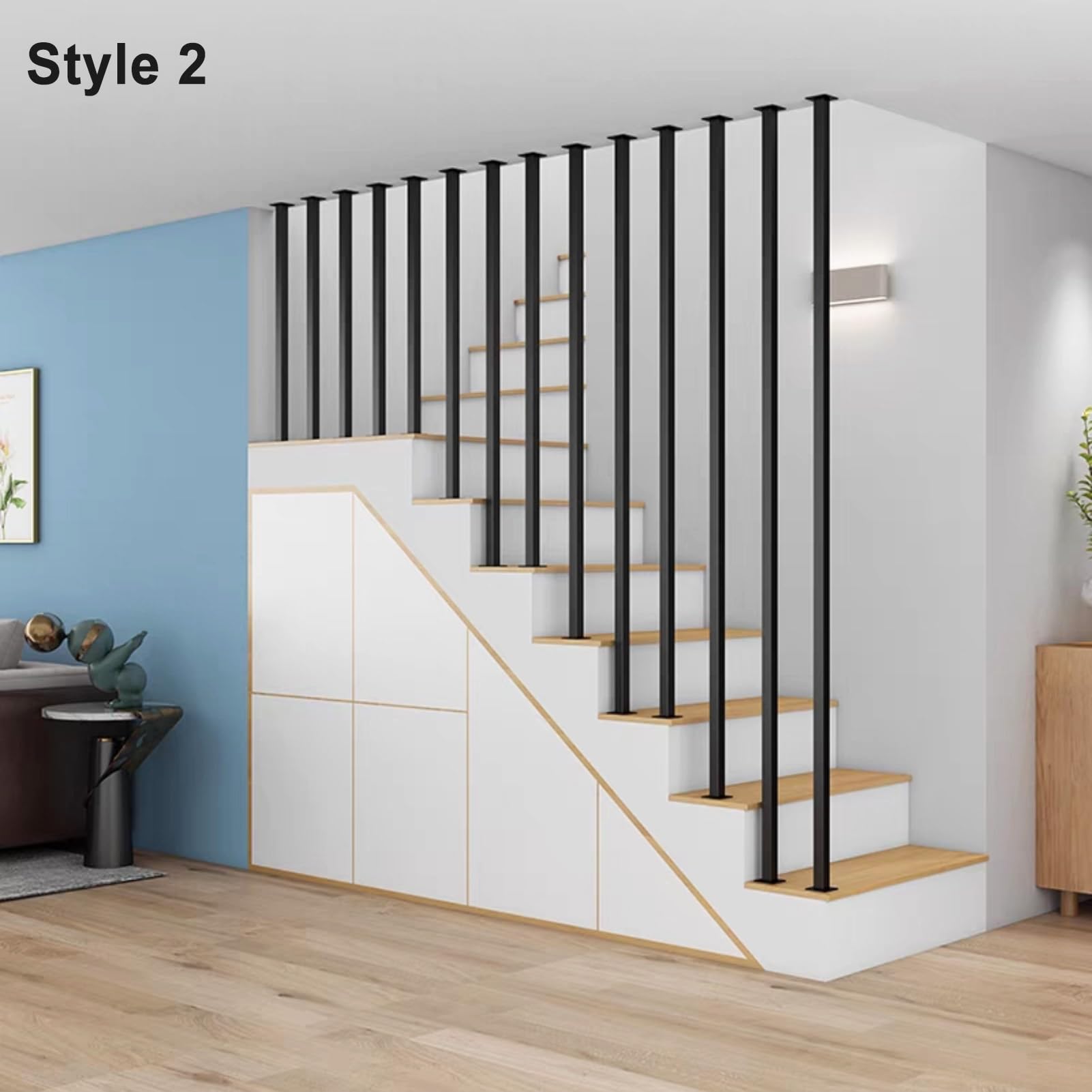 Metalowe elementy do schodów zewnętrznych, zestaw balustrad schodowych 100-160 cm, z zestawem montażowym, uchwytem bezpieczeństwa i słupkiem działowym, stylowy design i bezpieczeństwo (Styl 3, 50 cm)