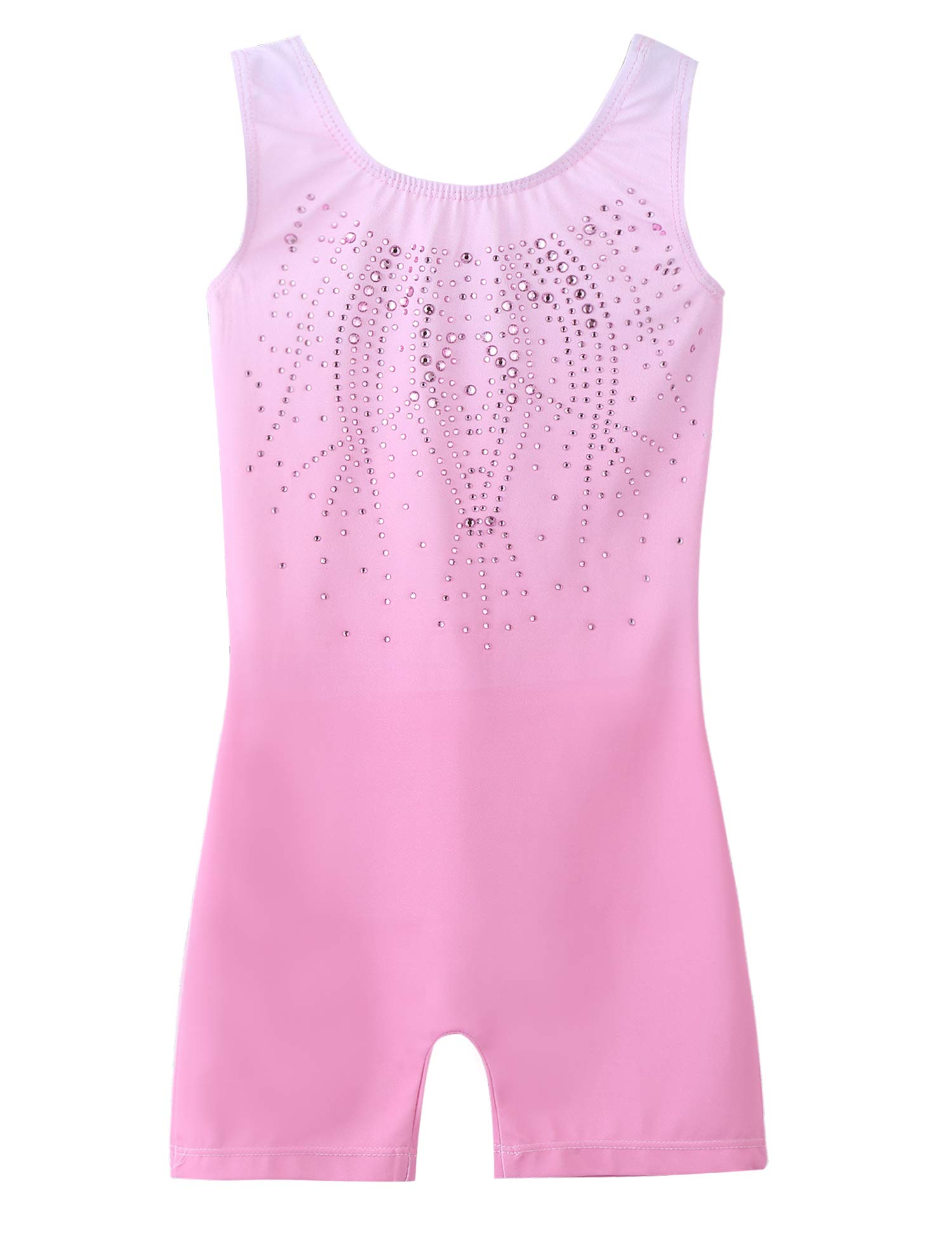 ArshinerLeotards for Girls Gymnastics with Shorts Color Gradient Shiny Diamond Kids Biketard, Shiny Pink, 6-7 years