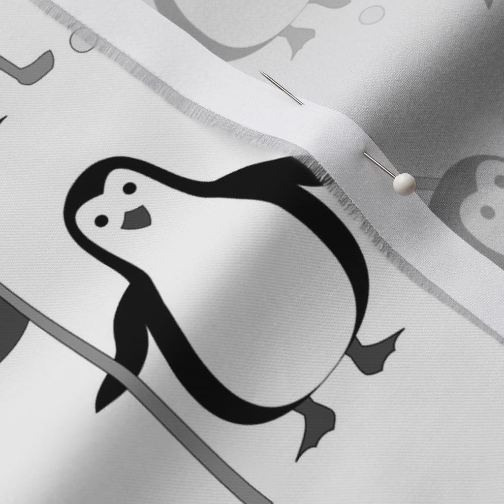 Spoonflower Fabric - Penguin Golf Grayscale Black White Printed on Organic Cotton Sateen Fabric by The Yard - Sewing Quilting Apparel Home Decor