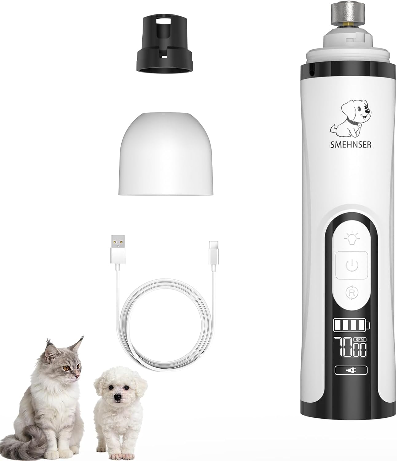 YFL Dog Nail Grinder with LED Light, Super Quiet 2-Speed Electric Pet Nail Trimmer, Professional Rechargeable Dog Nail Clippers for Large Medium Small Dogs & Cats