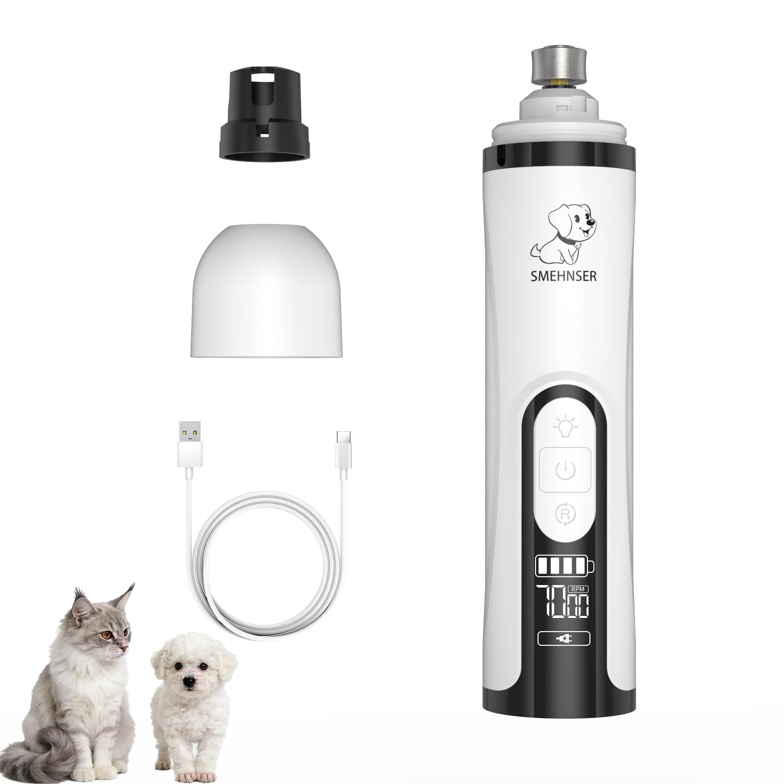 YFL Upgraded Dog Nail Grinder with LED Light, Super Quiet 2-Speed Electric Pet Nail Trimmer, Professional Rechargeable Dog Nail Clippers for Large Medium Small Dogs & Cats