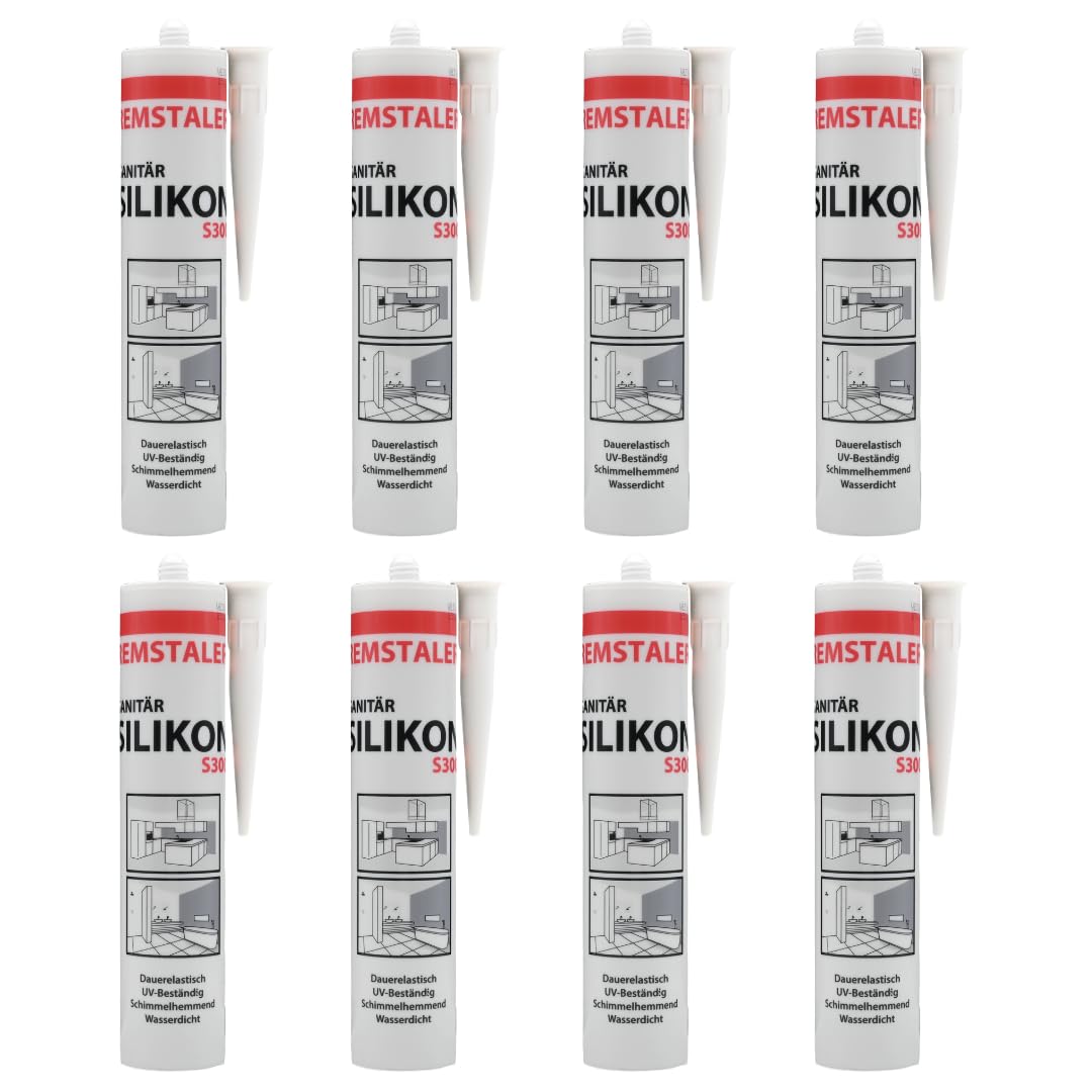 8x Remstaler SANITÄR SILIKON 300ml | Wasserdicht | für Innen- und Außenbereich | weiß und transparent (transparent)