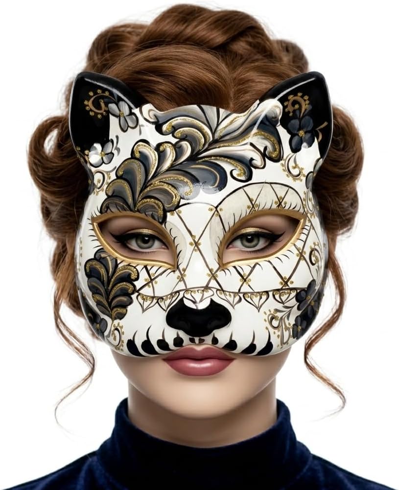 Black Masquerade Mask For Women, Cat Design, Venetian Style, Costume Party Mardi Gras Halloween Adult Party Masks