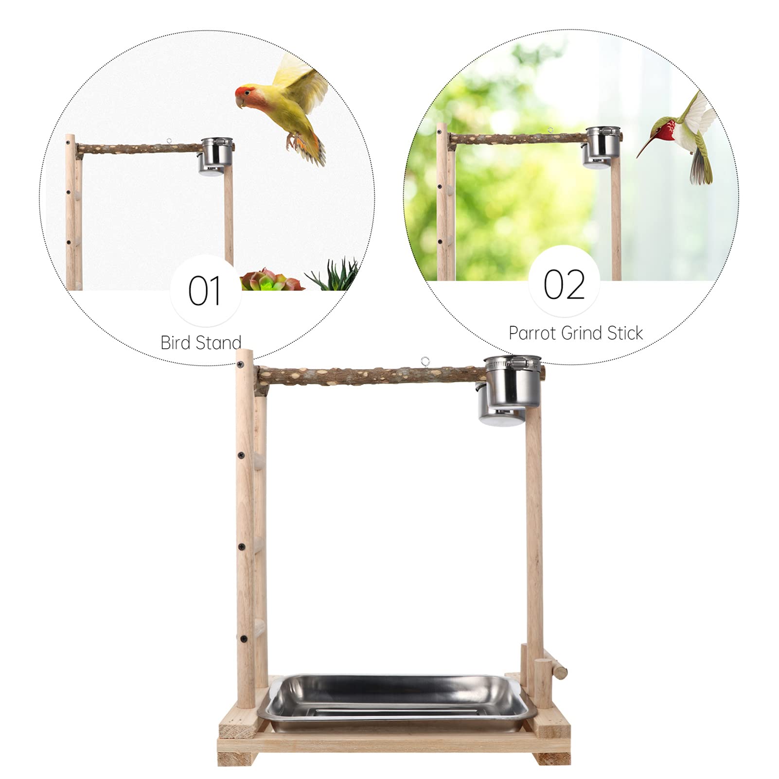 BESPORTBLE Escalera de Madera para Pájaros Escalera de Entrenamiento para Trepar Juguete Educativo para Pájaros Comedero de Acero Inoxidable para Psittacus y Parrots