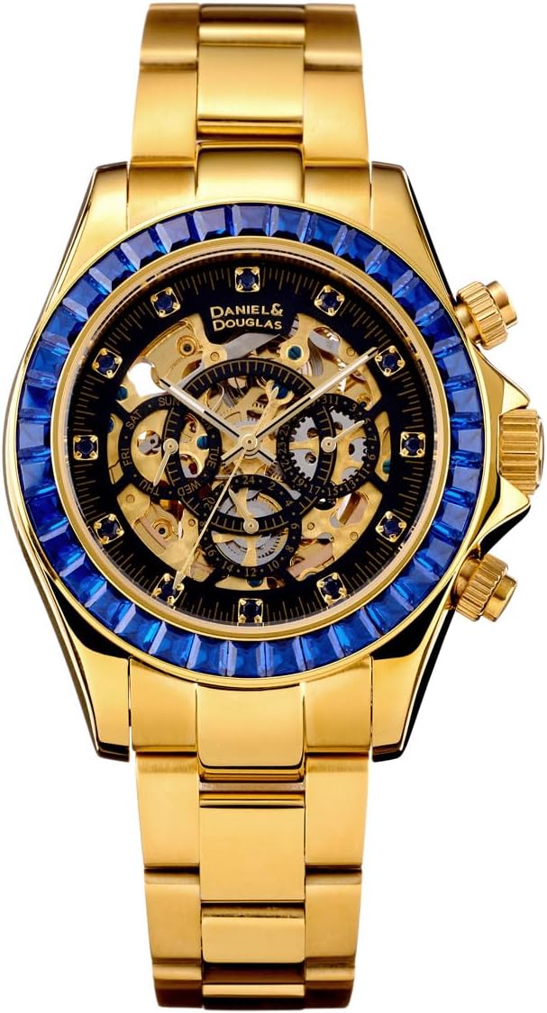 Wristwatch Mechanical Automatic DD8802DG Analog Automatic Daniel&Douglas Gold Blue Men's