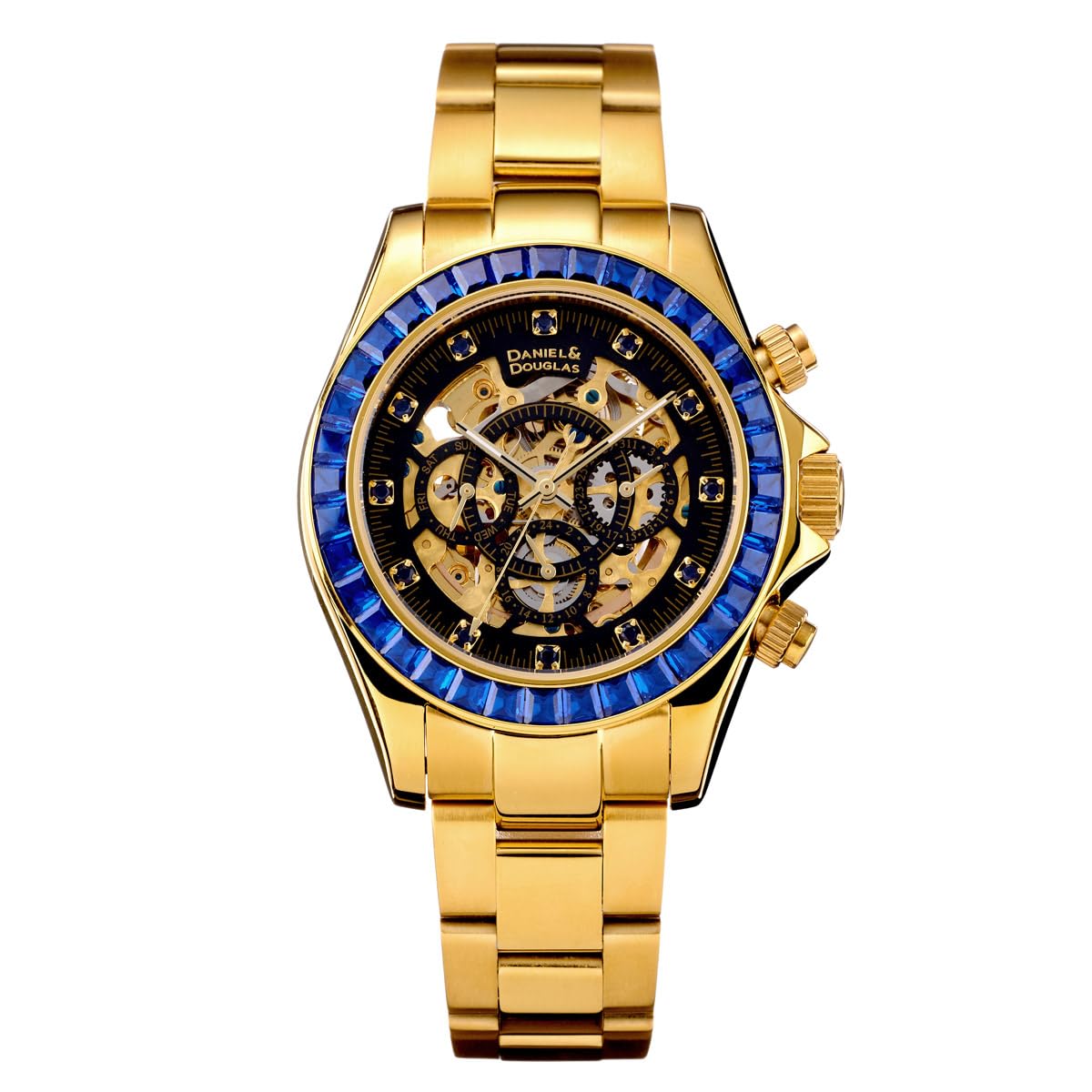 Wristwatch Mechanical Automatic DD8802DG Analog Automatic Daniel&Douglas Gold Blue Men's