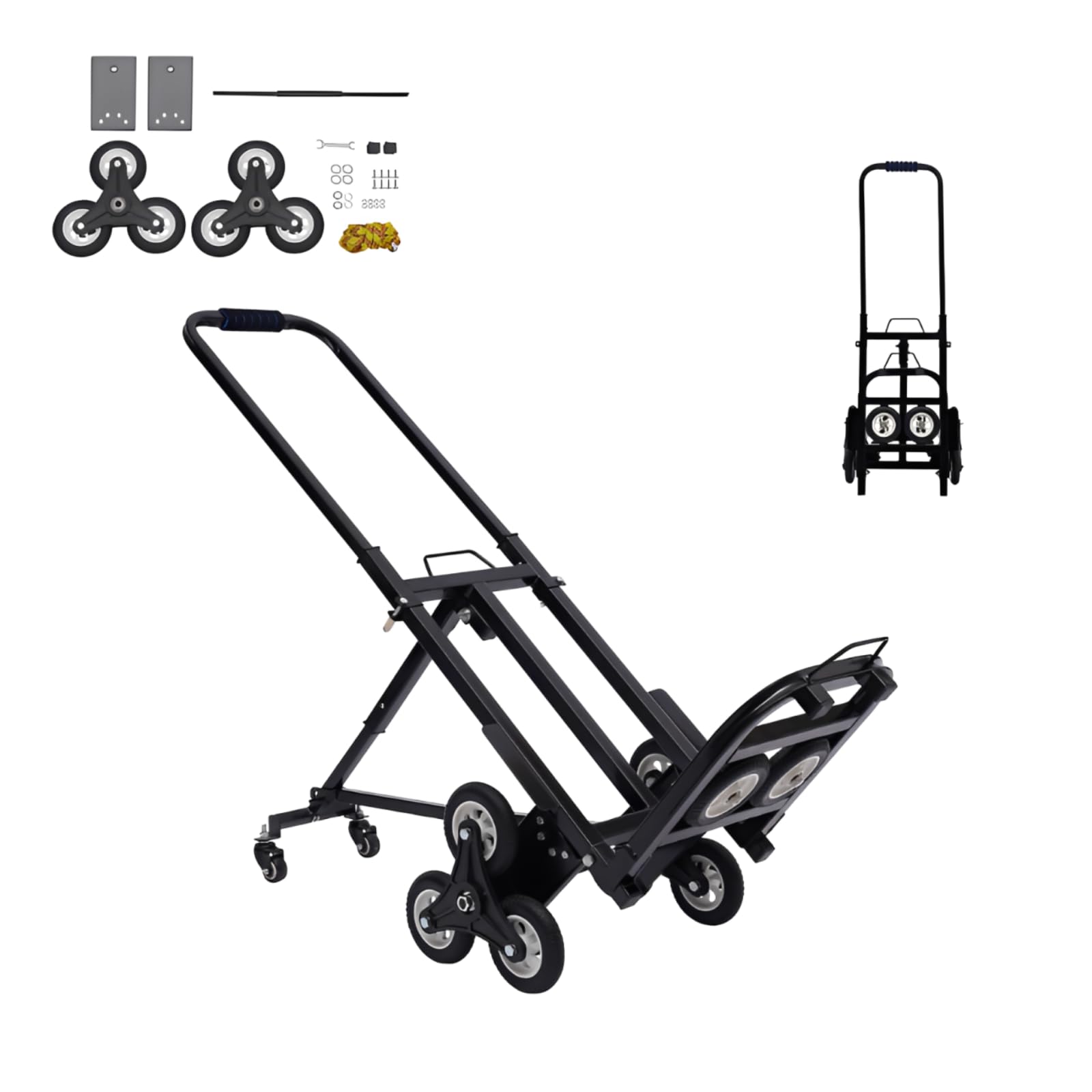 Carretilla plegable de acero de altura ajustable, rango de ajuste de altura 73 – 114,5 cm, capacidad de carga 150 kg/210 kg, incluye 1 x cuerda, carretilla para mudanzas y objetos pesados (150 kg)