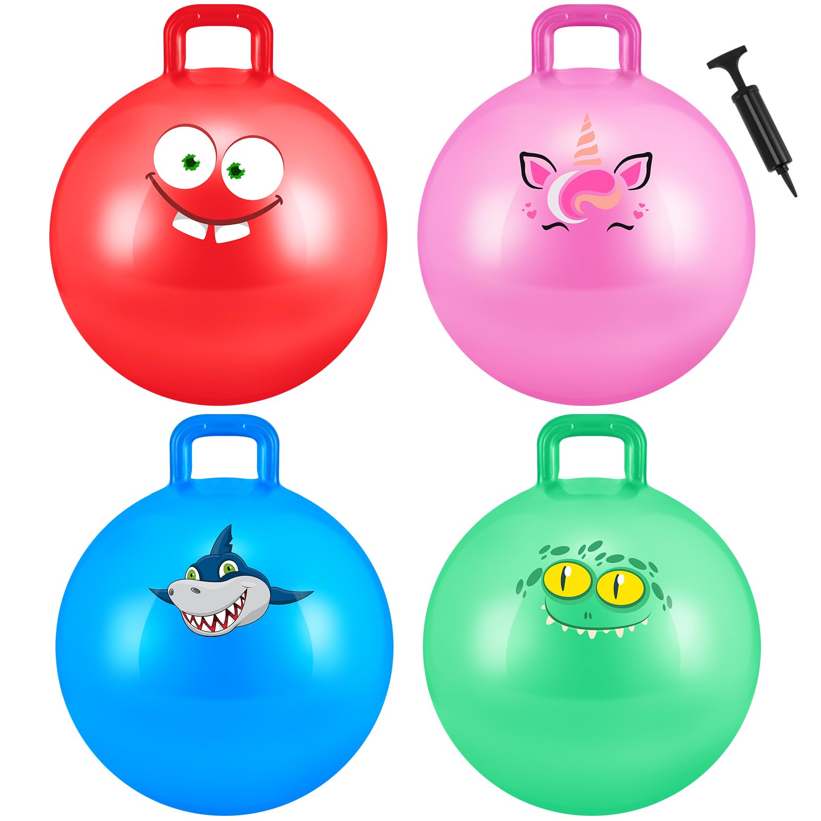 Sinmoe 4 Pcs Hopper Balls for Kids Age 3-8, 20 Inch Inflatable Jumping Bouncy Ball with Handle Hopper with Pump for Games Outdoor Indoor Sports Exercise — image 1