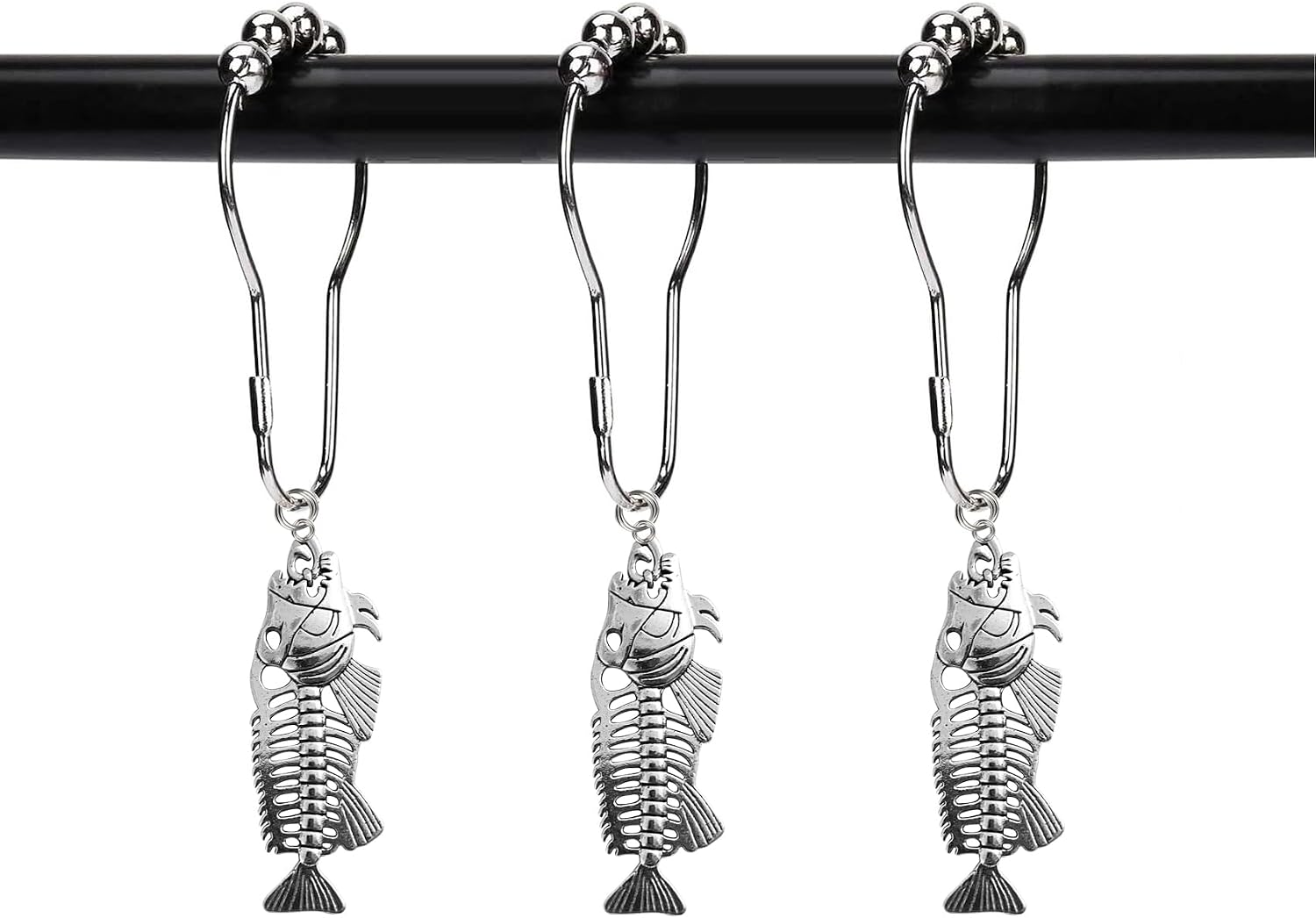 Set of 12 Fish Bones Skeleton Shower Curtain Hooks Rings, Halloween Party Supplies Haunted House Decoration, Stainless Steel Rustproo (Black) image 5