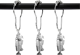 Set of 12 Fish Bones Skeleton Shower Curtain Hooks Rings, Halloween Party Supplies Haunted House Decoration, Stainless Steel Rustproo (Silver)