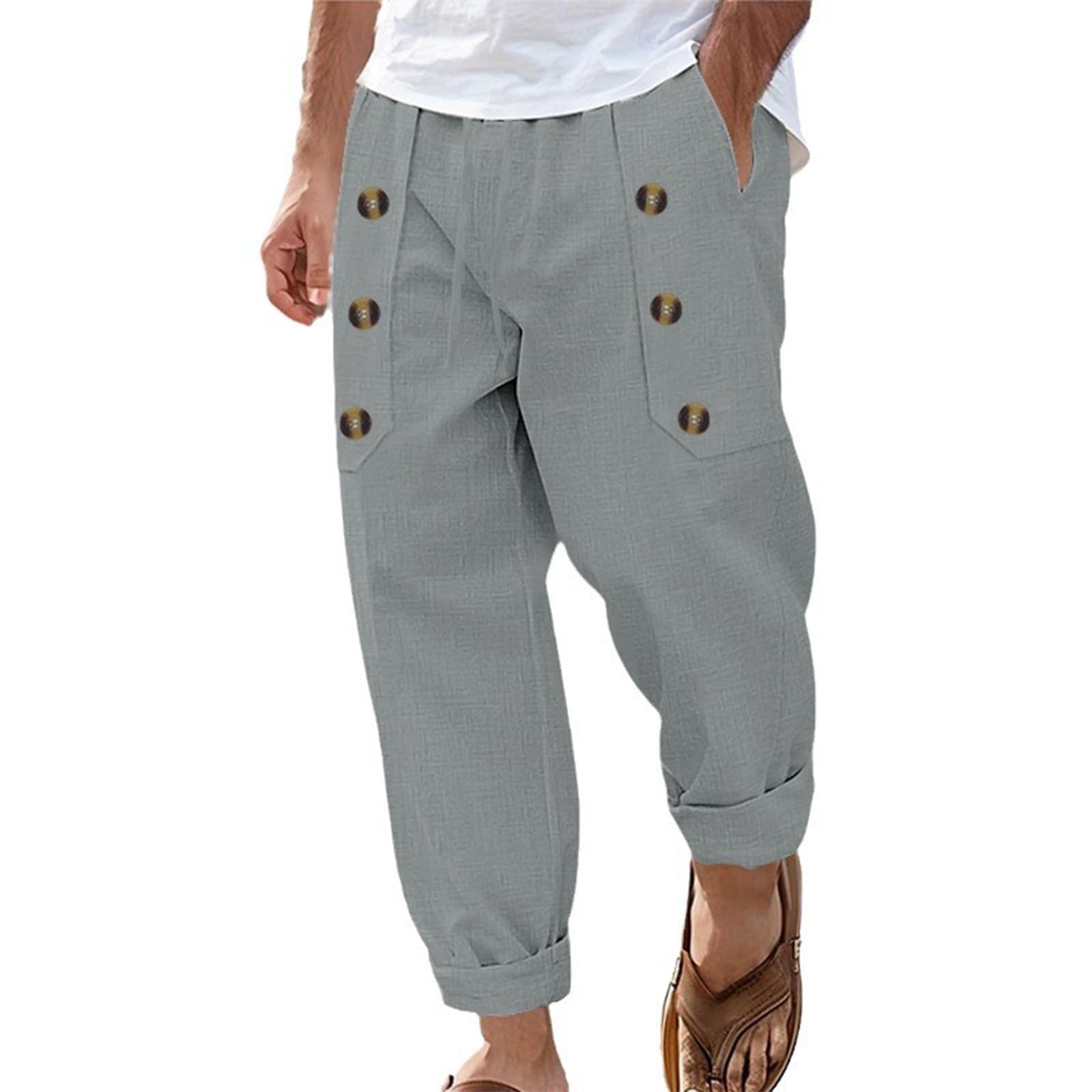 Leinenhose für Herren Loose Leinen Hose mit Kordelzug Taschen Sommer Baumwolle Leinen Hosen Weich Atmungsaktiv Sporthose Straight Leg Freizeithose Leinenhose Bequeme Casual Streetwear Strandhose