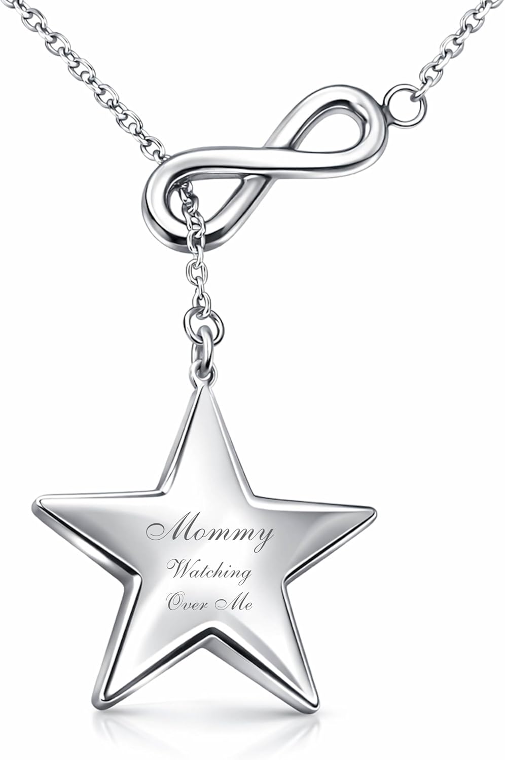 Personalized Silver Star Pendant Infinity Necklace Engraved Free - Custom Women's Jewelry - Valentine's Day Gift For Her | Free Engraving - Ships From USA