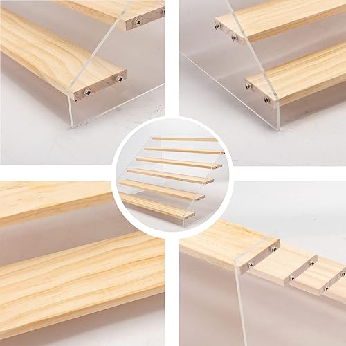 Miniatura 3 de Paquete de 2 soportes de exhibición de acrílico de madera, organizador de estantes de madera escalonados de 6 escalones, estantes de mesa para