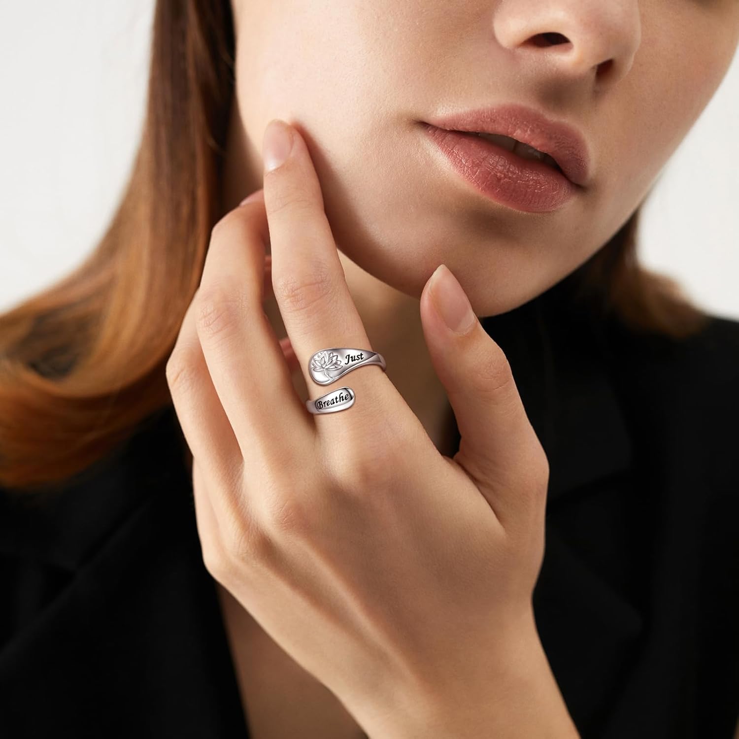 Just Breathe Ring 925 Sterling Silver for Women-Adjustable Inspirational Jewelry Rings for Her