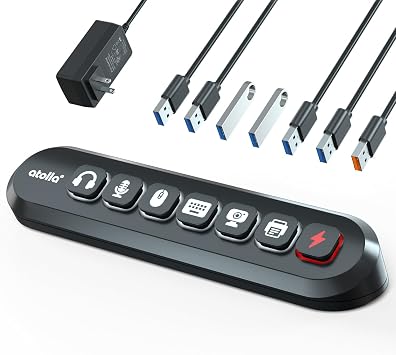 Powered USB Hub, atolla 7-Port USB 3.0 hub 6 Superspeed Transfer Ports+ 1 Fast Charging Port with Swappable Illuminated Icon Switch and 12V/3A Power Adapter for Windows, MacOS, ChromeOS, Linux