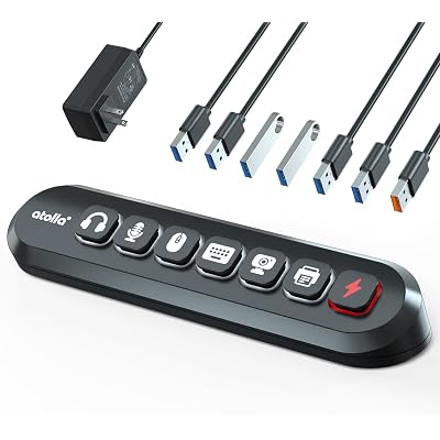 Powered USB Hub, atolla 7-Port USB 3.0 hub (6 Superspeed Transfer Ports+ 1 Fast Charging Port) with Swappable Illuminated Icon Switch and 12V/3A Power Adapter for Windows, MacOS, ChromeOS, Linux