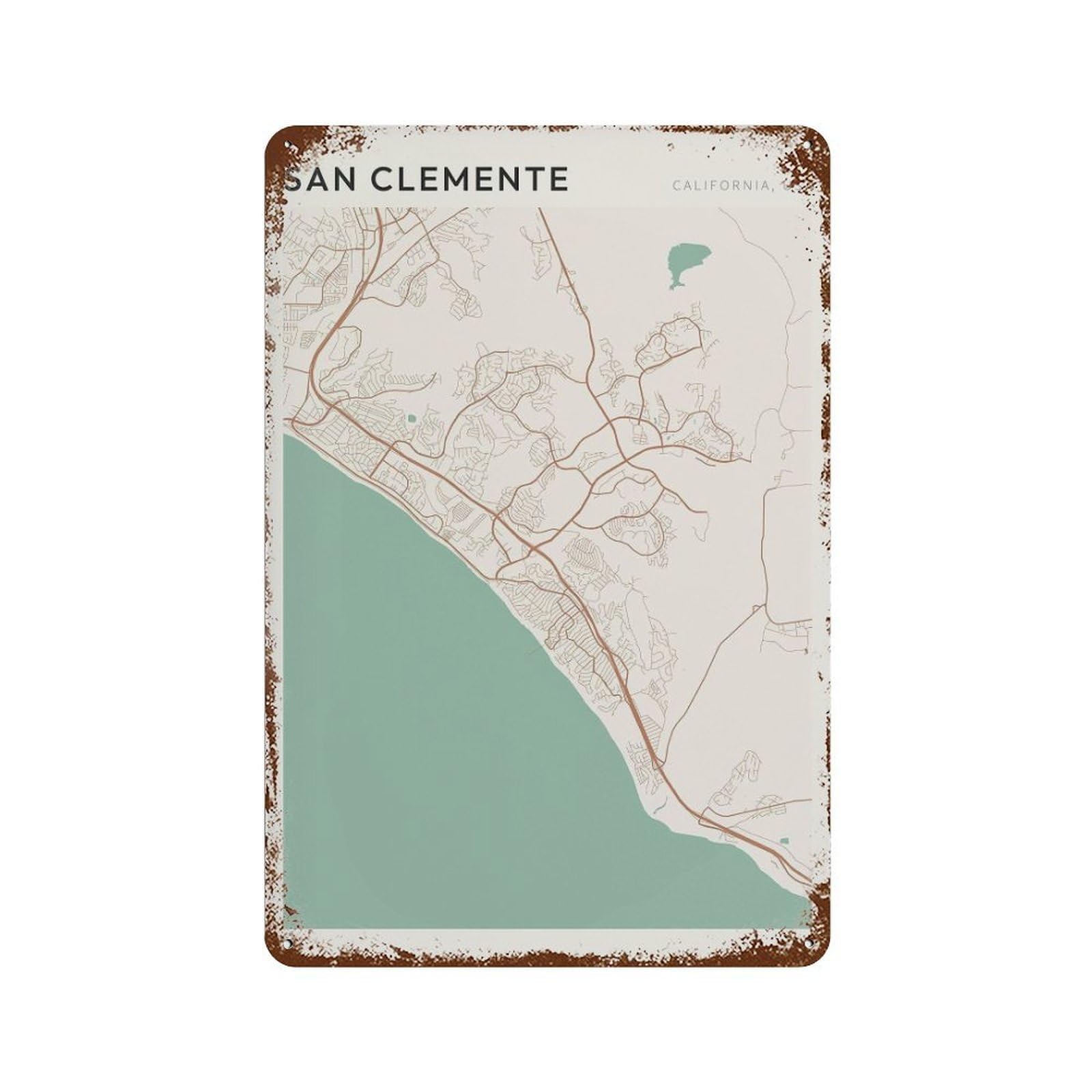 xiaoxiaoshen San Clemente Map California Travel Gift Minimalist Wall Decor Art Metal Tin Poster Modern Home Decor Art Home Bar Shop Decorations Vintage Sign 30x20cm