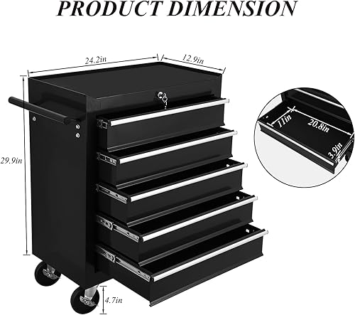Miniatura 2 de Cofre de herramientas, 5 cajones, carrito de herramientas multifuncional con ruedas, carrito de herramientas con ruedas de metal, almacenamiento
