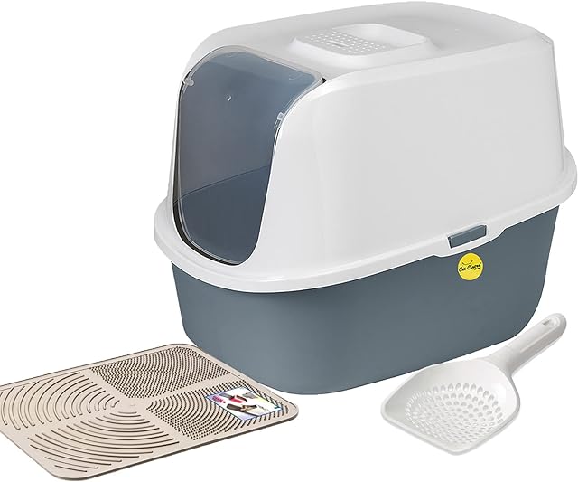 Dark Grey Hooded Cat Litter Tray +Tray Mat +Scoop Box Pan Toilet Loo Charcoal Filter Deep CatCentre®
