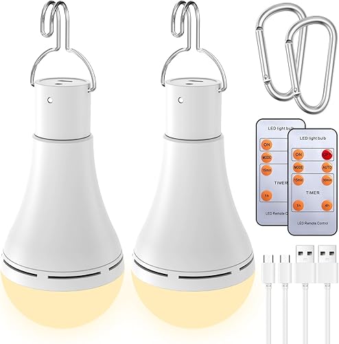 Brightown Bombilla recargable E26 con temporizador remoto y 3 temperaturas de color, bombilla de reserva de batería para apliques y lámparas, carga