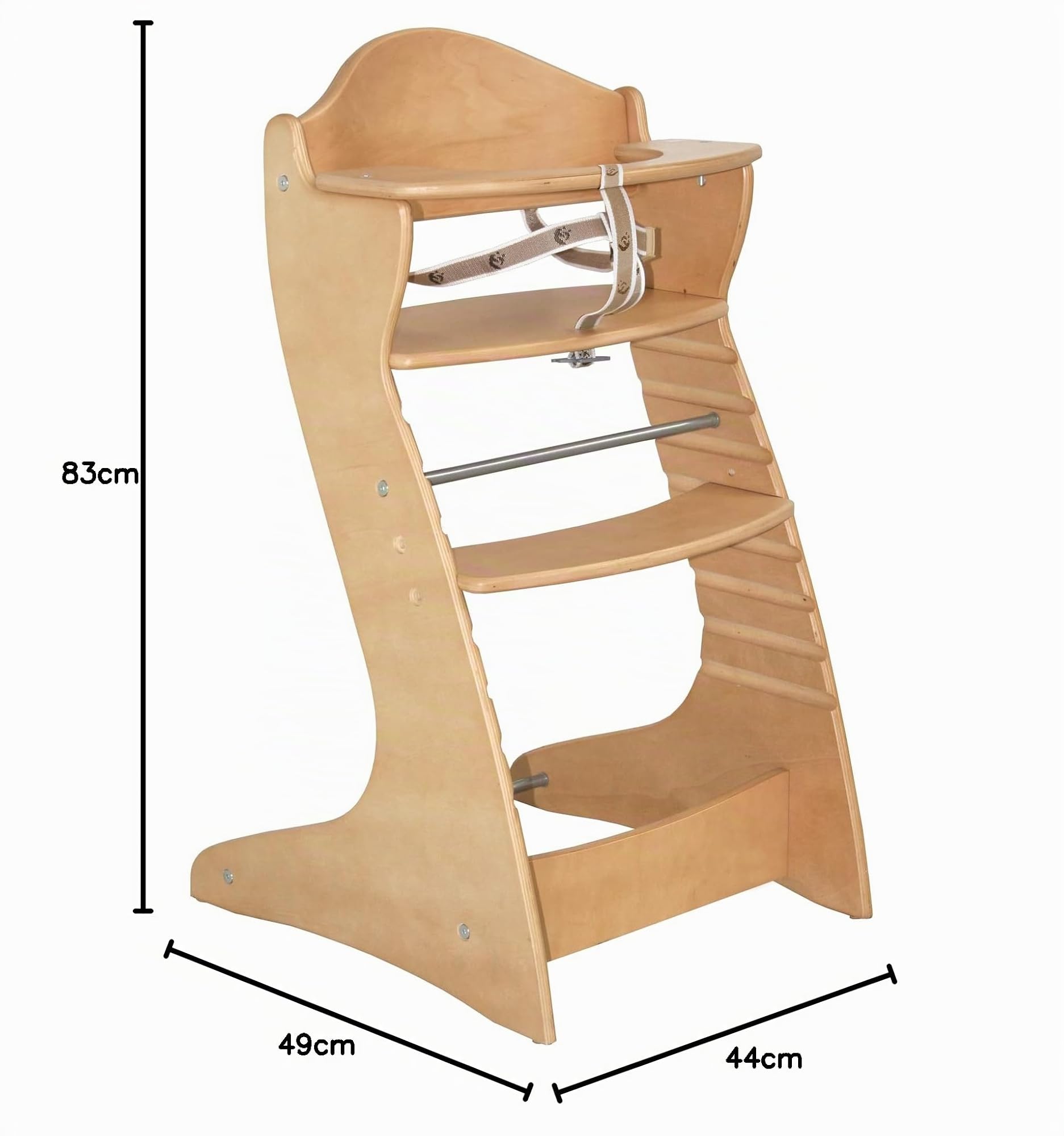 roba Chaise Haute Évolutive Chair Up en Bois Naturel, Réglable | Chaise pour enfant avec harnais de sécurité, assise ergonomique et repose-pieds ajustables. Supporte jusqu'à 50 kg.