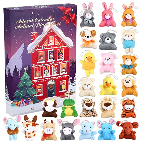 Moncolis Adventskalender 2026 mit 24 Stück plüschtier Schlüsselanhänger Kleine Geschenke für Kinder Weihnachten Dekoration 24 Tage Countdown Kalender
