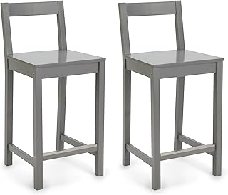 Amazon Basics 24" Wooden Bar Stool (Set of 2) - Grey Finish with Comfortable Backrest