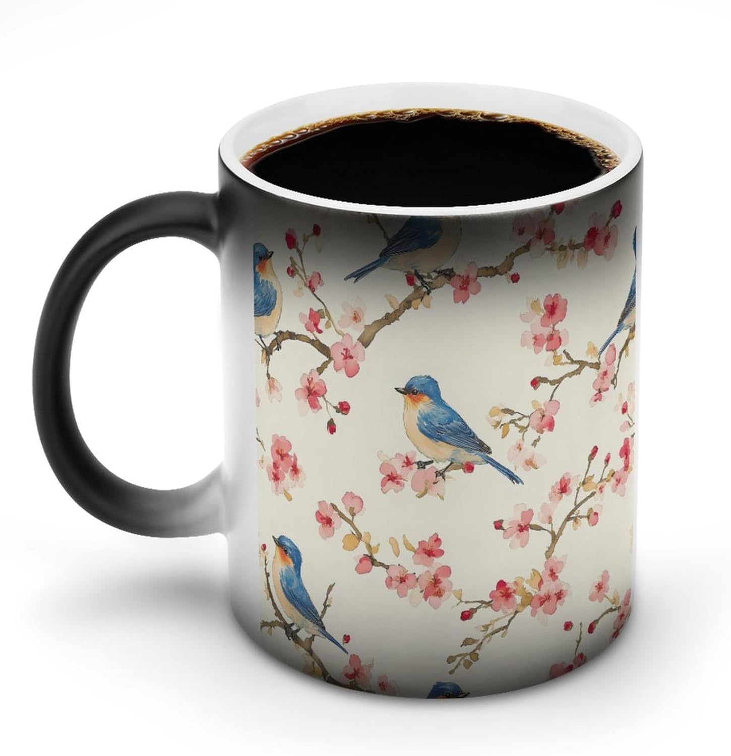Bluebirds Perched on Cherries Flowers Funny Color Changing Coffee Mug Ceramic Magic Cup Personalized Discoloration Tea Mugs
