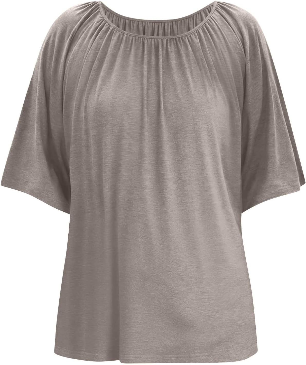 Womens Summer Tops Ruched Shirts Half Sleeve Round Neck Plus Size Oversized Tunic Blouses 2026 Fashion