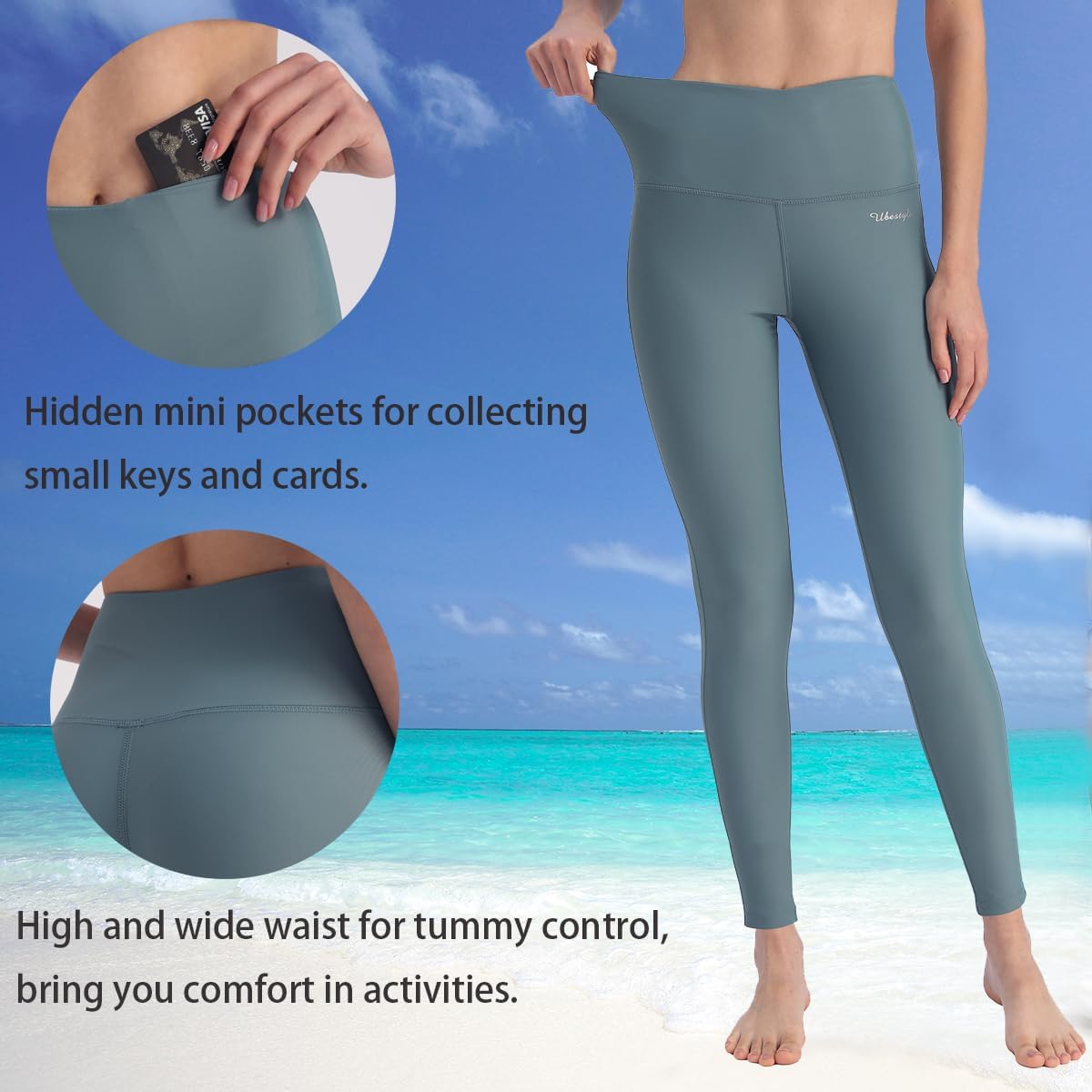 Ubestyle UPF 50+ High Waist Women's Swim Pants Swim Leggings Swimming Tights Rash Guard Pants Sun Protective - Image 2