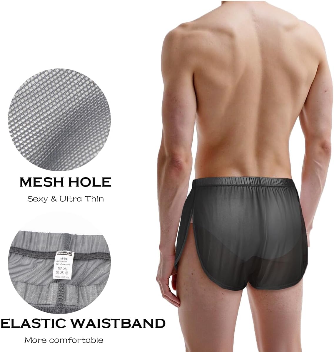 ZONBAILON Men's Boxer Shorts Loose Split Side Mesh See-Through Sexy Breathable Underwear M L XL 2XL 3XL - Image 4