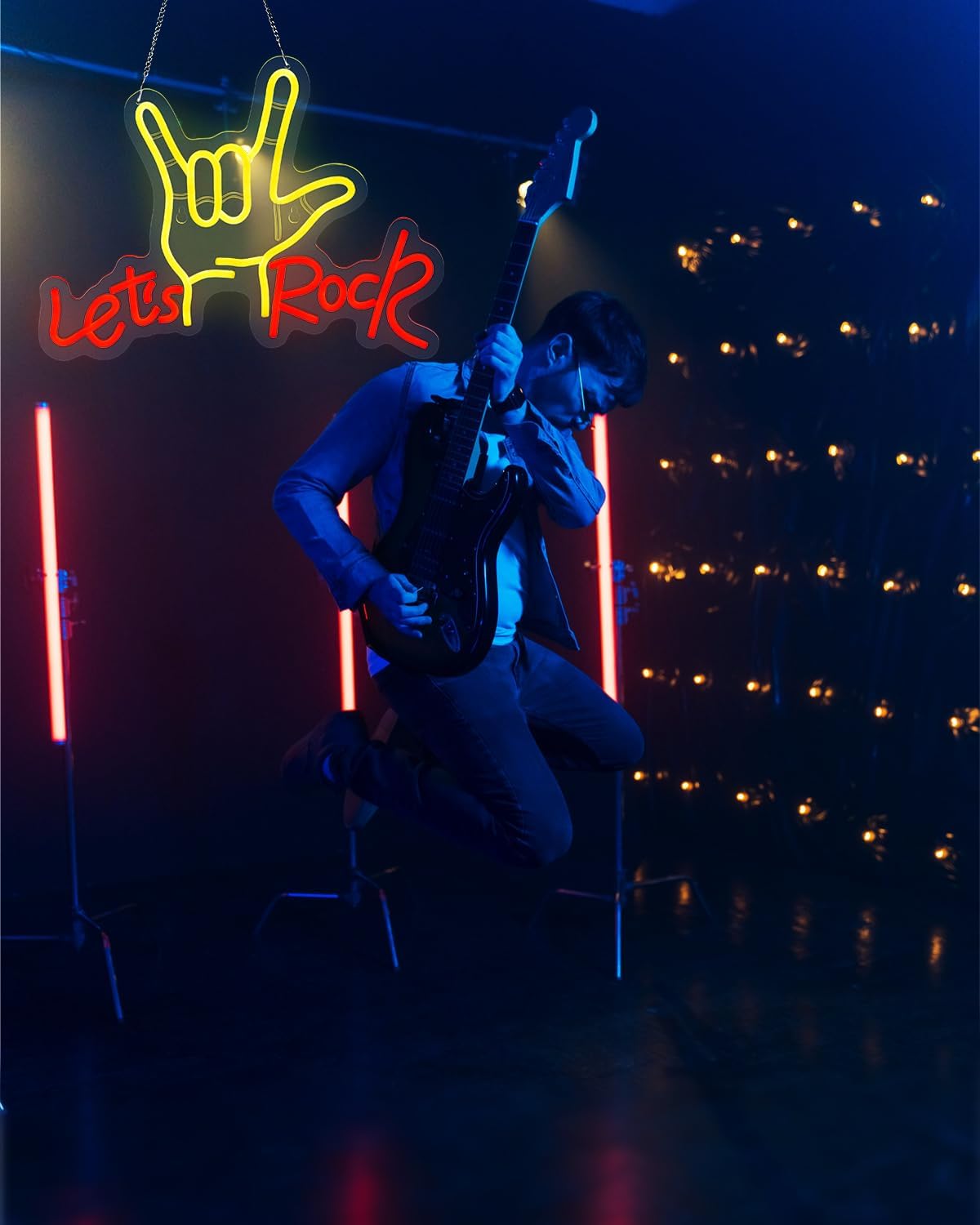 Let's Rock Hand Neon Signs for Wall Decor, LED Neon light, Dimmable USB Powered, for Home Bar Shop Classroom Man Cave Pub Recreation Room Garage Bedroom,Red and Yellow,17x12 Inch, - Image 5