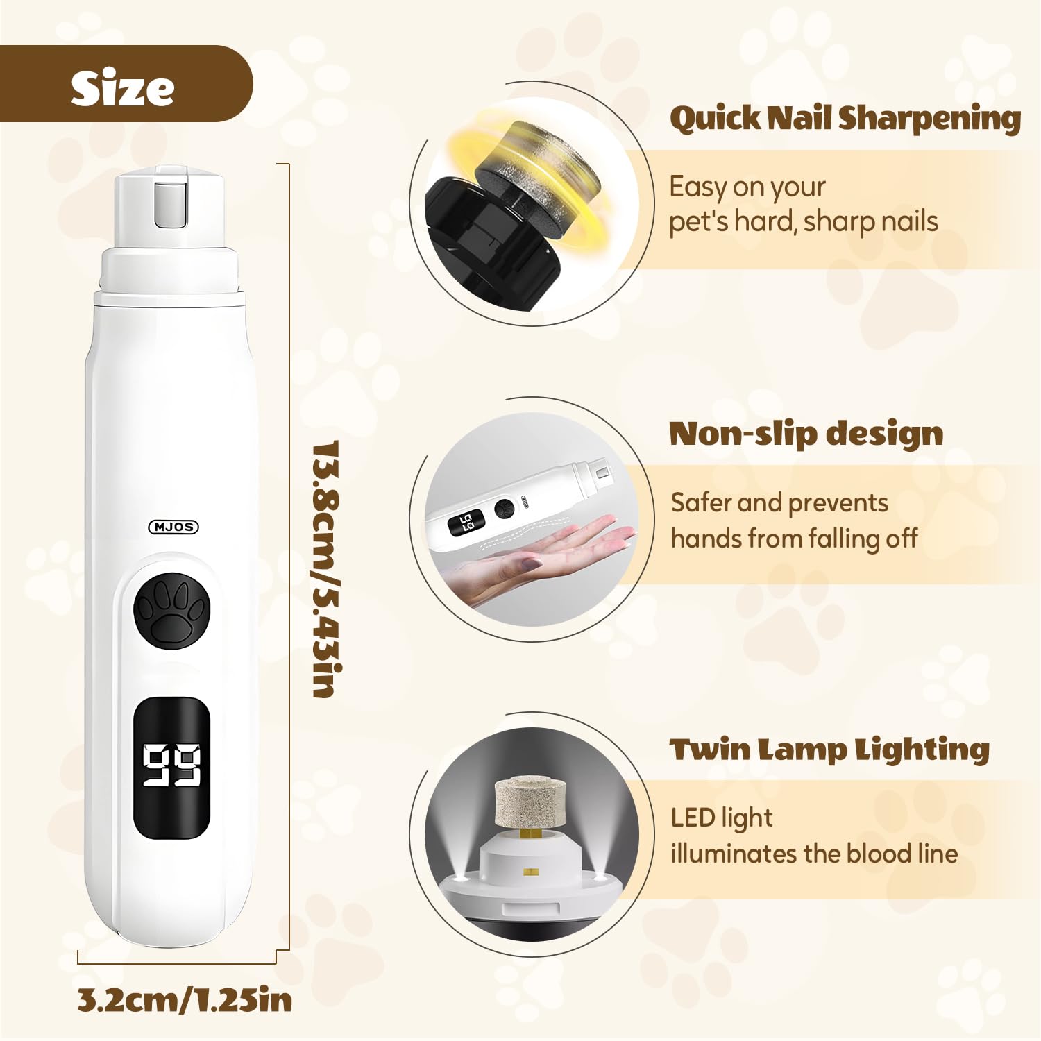 2025 Upgrade Cordless Pet Nail Trimmer for Dogs & Cats with LED Light, 3-Speed Low Noise Nail Grinder for Thick & Long Nails, Fast USB Charging (1 PC) - image 7