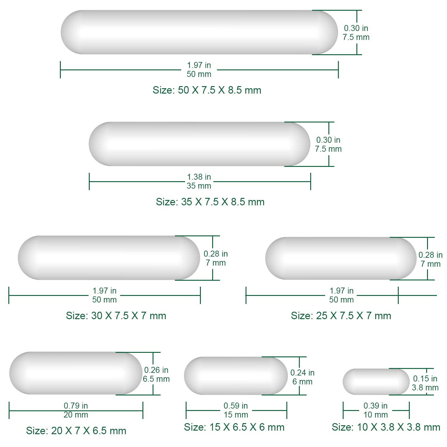 FunChem Set Bastoncini di agitazione, Bastoncini di agitazione magnetici Rivestiti in PTFE, Bianco, per agitatori da Laboratorio, Dimensioni Miste, Confezione da 7
