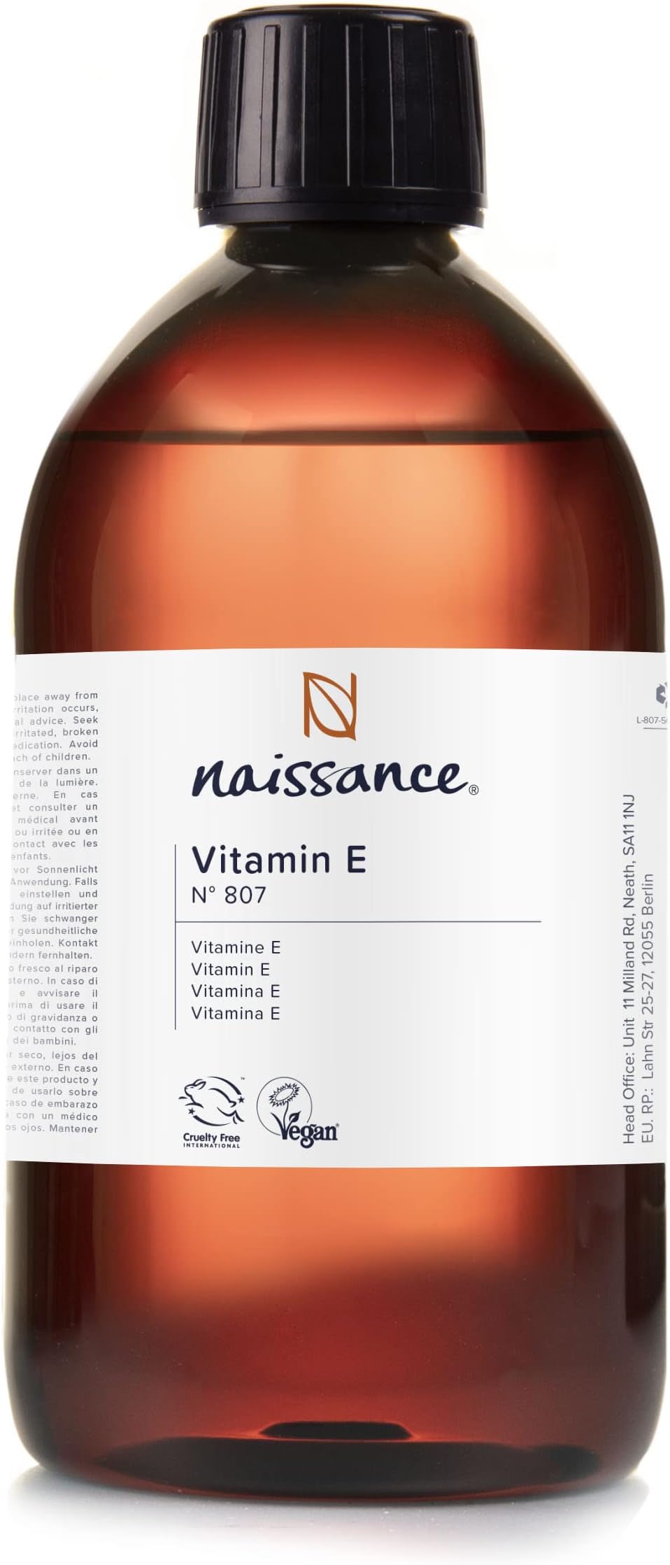 naissance Natural Vitamin E Oil 16 fl oz - Pure, Natural, Vegan, Cruelty Free, Hexane Free, Non GMO - Ideal for Aromatherapy, Skincare, Haircare, Nailcare and DIY Beauty Recipes