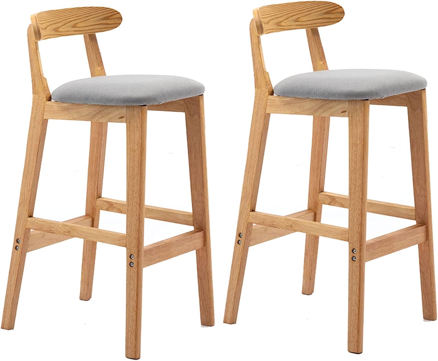 Bar Stools Set of 2, Rustic Counter Height Stool for Kitchen Island, Natural Solid Wood Footrest for Kitchen Counter,Home Bar,Dining Room,Grey,65cm