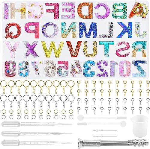 Ticeed 230PCS Moldes para Resina Epoxi Molde Letras de Silicona Kit DIY Moldes Resina Colgante Epoxi Molde de Silicona Números, Alfabeto para Hacer Colgante Llaveros Manualidades DIY