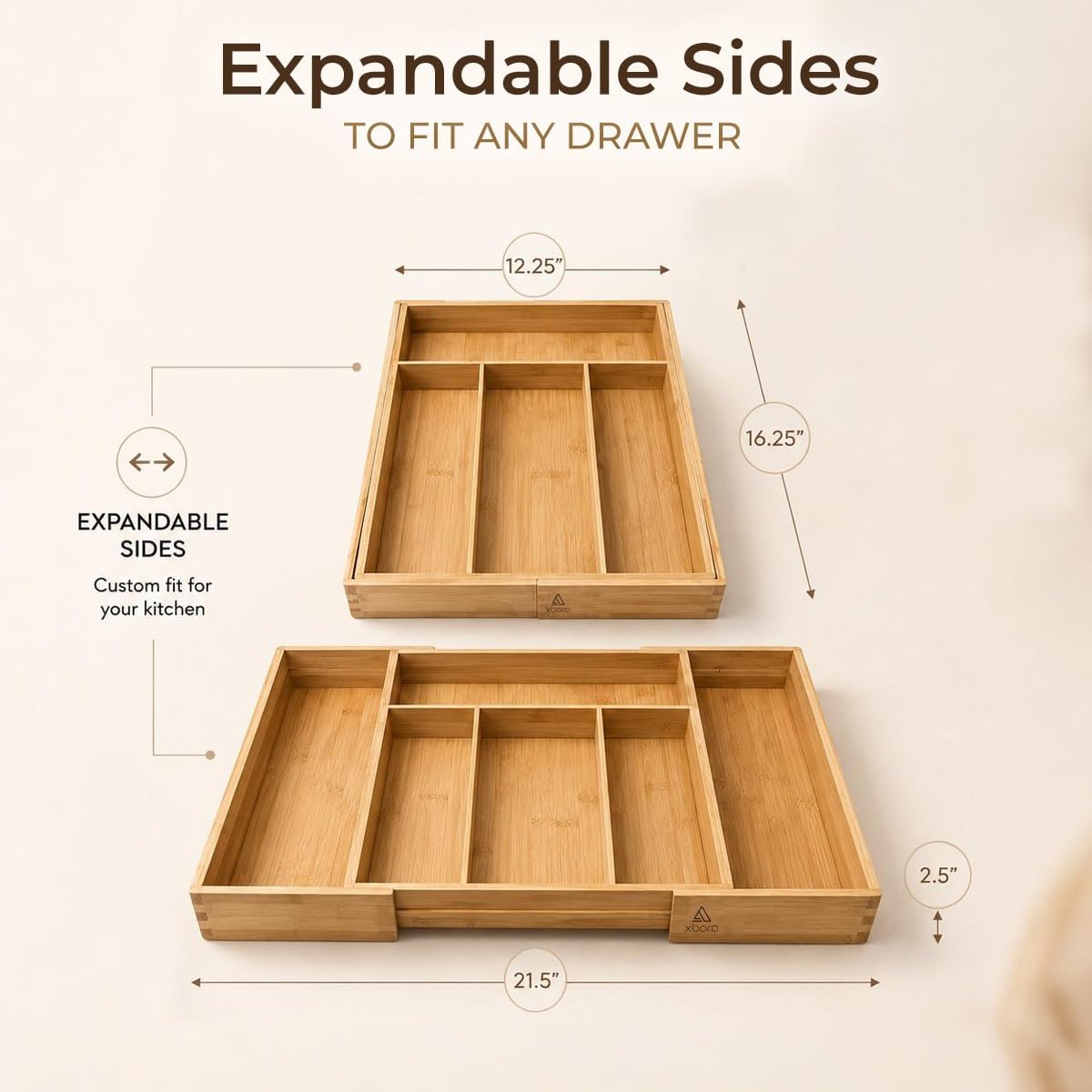 Expandable Bamboo Drawer Organizer for Kitchen Utensils, Adjustable Silverware Organizer, Natural Bamboo Cutlery Tray with Kitchen Labels & Non-Slip Pads