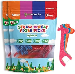 Biodegradable Kids Flossers - Unflavored Dental Floss Picks for Children | Fluoride & Plastic-Free | Colorful & Fun Animal Floss Sticks | Eco Friendly, Vegan, Natural (100 Pack, Unflavored)