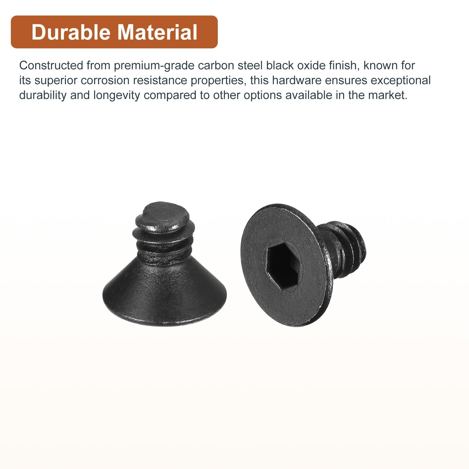 DTGN 1/4-20x1/2" Flat Head Socket Cap Screws, 25 Pack Hex Socket Flat Head Screws Carbon Steel Black Oxide, Full Thread - Image 3