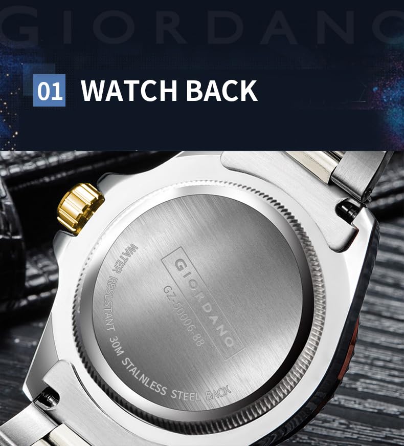 Image of Giordano Premium Analog Watch for Men with Rotating Bezel, Stainless Steel Strap and Date Display