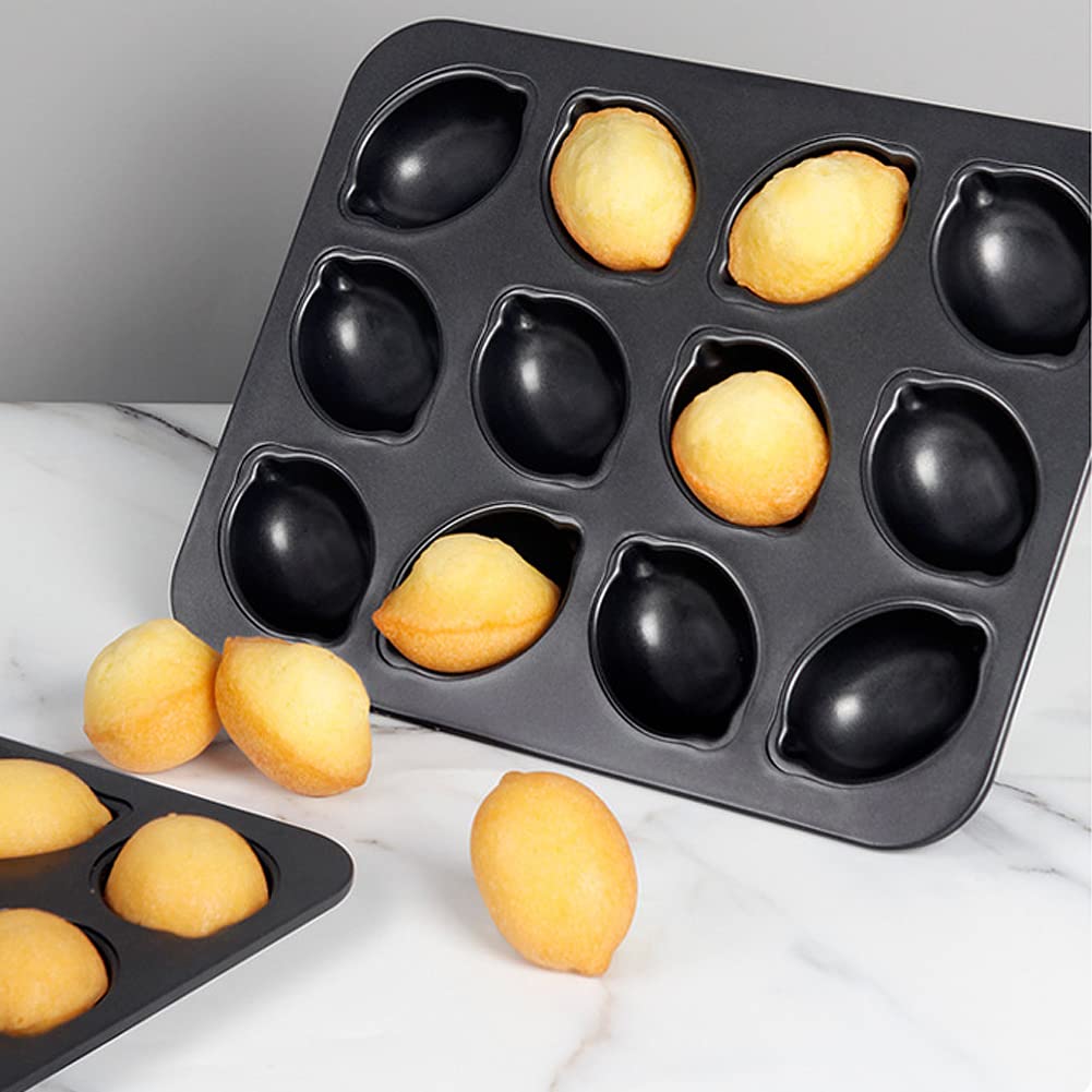 CANDeal - Molde antiadherente para tartas y magdalenas con forma de limón de 12 cavidades para horno, utensilios para hornear de liberación rápida para pudín, postre, mousse