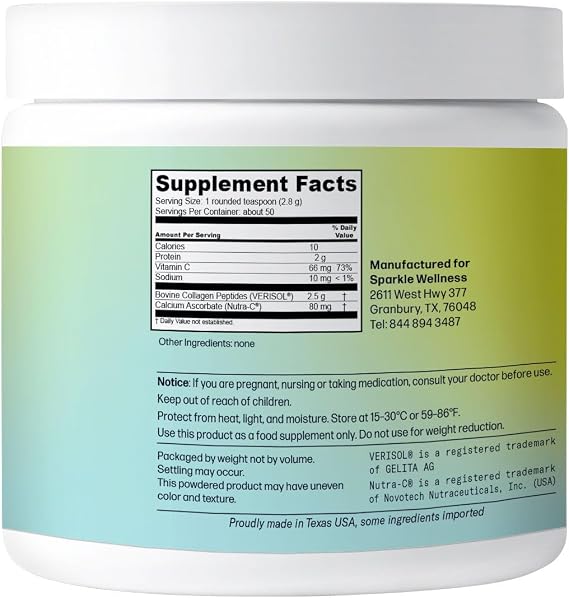 Sparkle Wellness VERISOL Bioactive Hydrolyzed Collagen Peptides | Collagen Powder Supplement with Vitamin C for Skin, Hair & Nail Health | Skin Boost (No Flavor) [50-Serves] (Pack of 2)