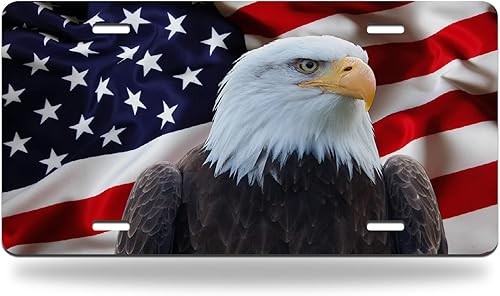 Placa de matrícula de la bandera estadounidense con águila calva, etiqueta de metal de aluminio para automóvil, símbolo patriótico nacional de