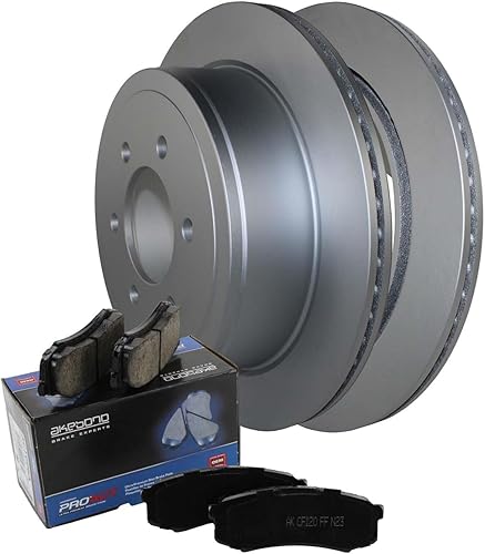 Rotores de disco ventilados recubiertos de 13.701 in y pastillas de cerámica Akebono ProACT Kit de freno trasero sensor acústico para Ford F-150 FX2