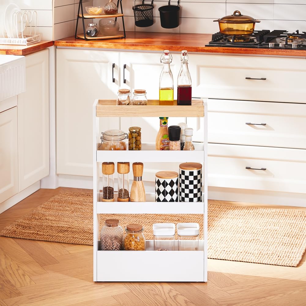 SoBuy Nischenschrank 15 cm Breit Rollwagen Schmal Küchenregal mit Rollen, Platzsparendes Nischenregal für Küche & Badezimmer, Ideale Lösung für kleine Räume, Apothekerschrank Küche 80x50x15 cm NSR12-W